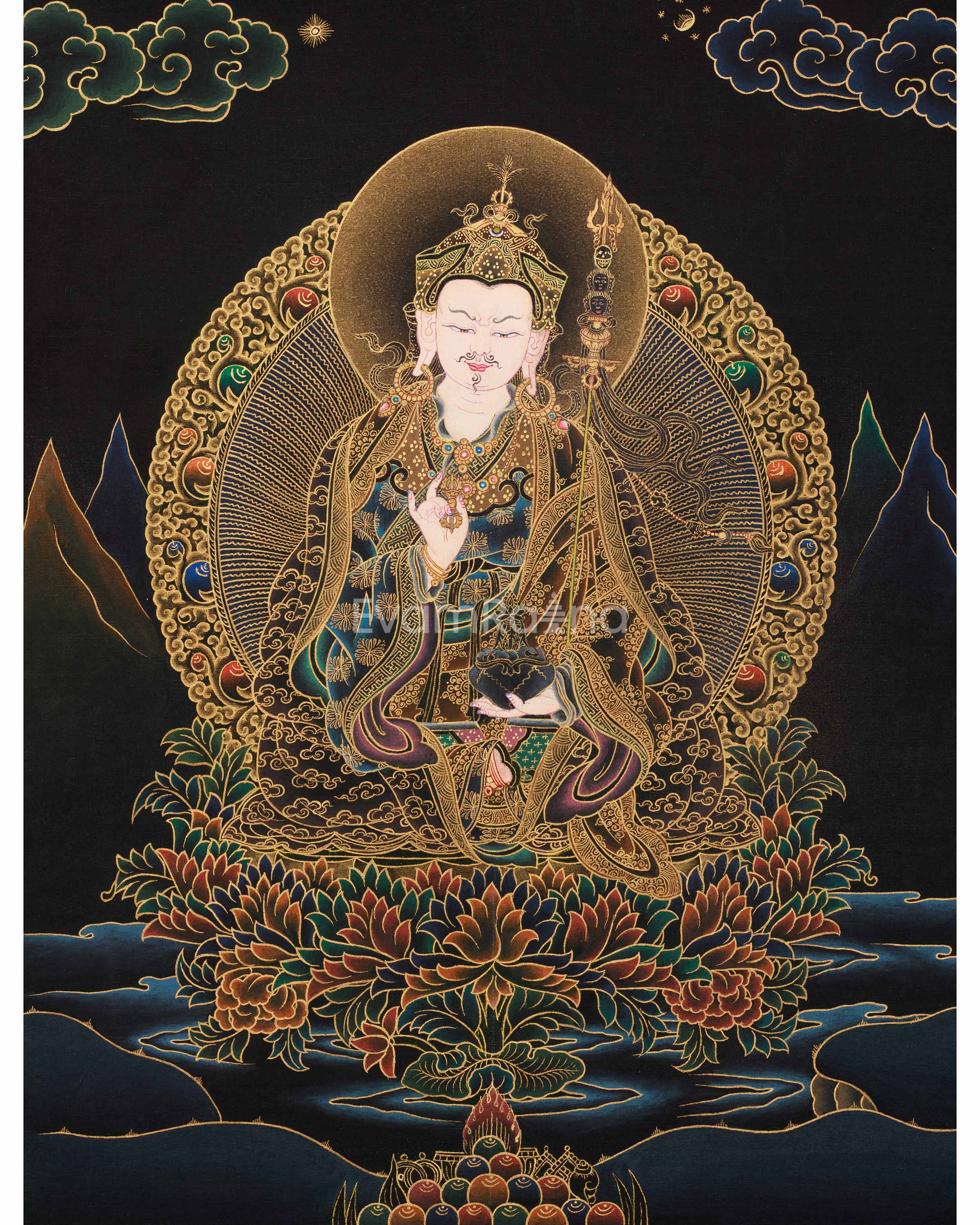 Traditional Peaceful Guru Rinpoche Thangka 