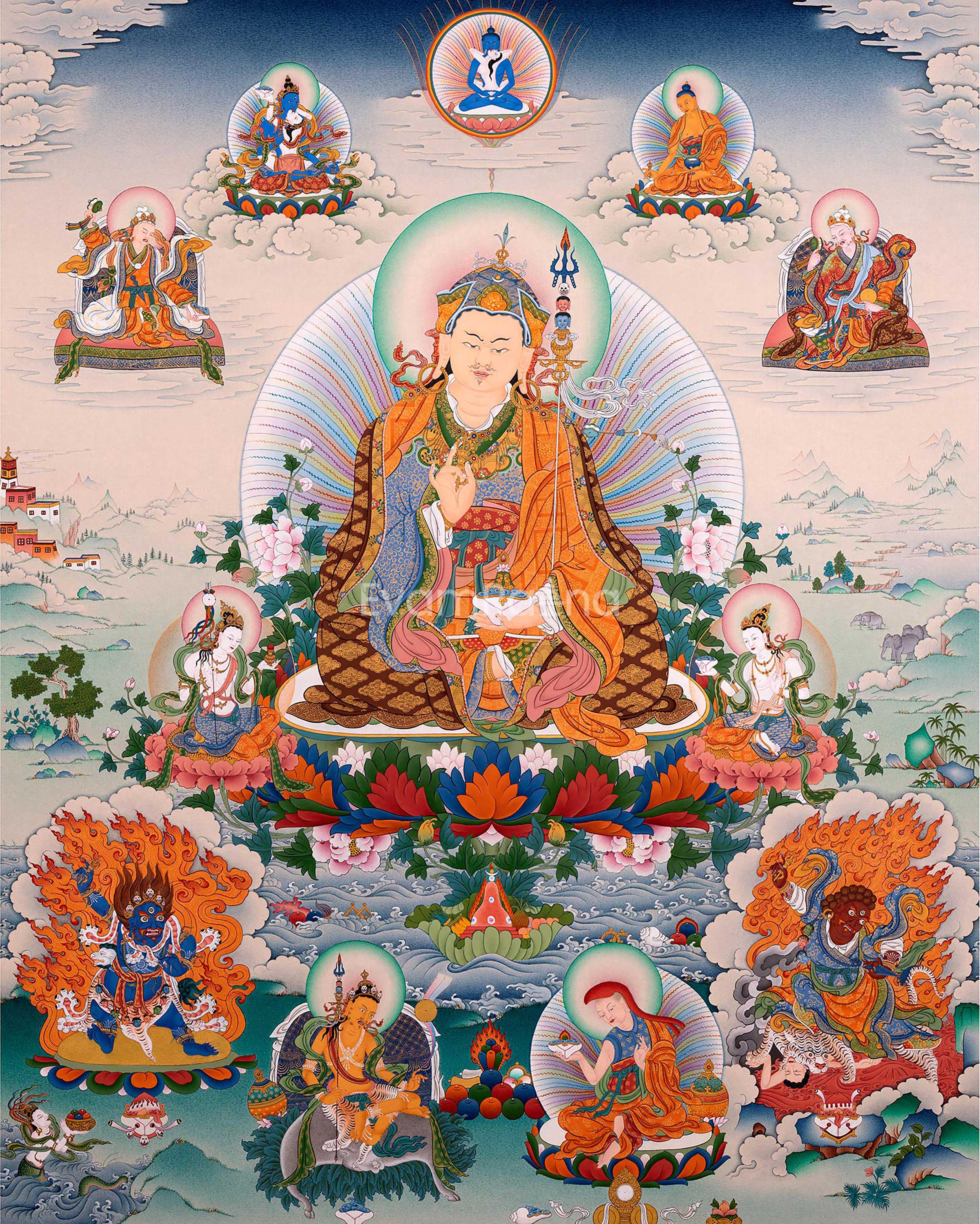 Guru Padmasambhava Manifestation Thangka | Tibetan Thangka Canvas Print