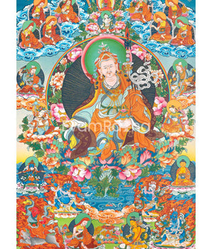 Guru Padmasambava Thangka | Tibetan Master Hand Painting | Religious Wall Decor