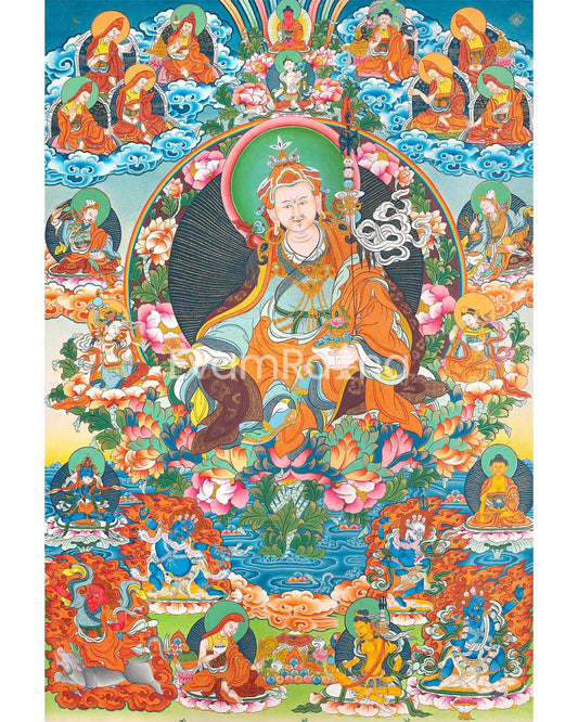 Guru Padmasambava Thangka | Tibetan Master Hand Painting | Religious Wall Decor