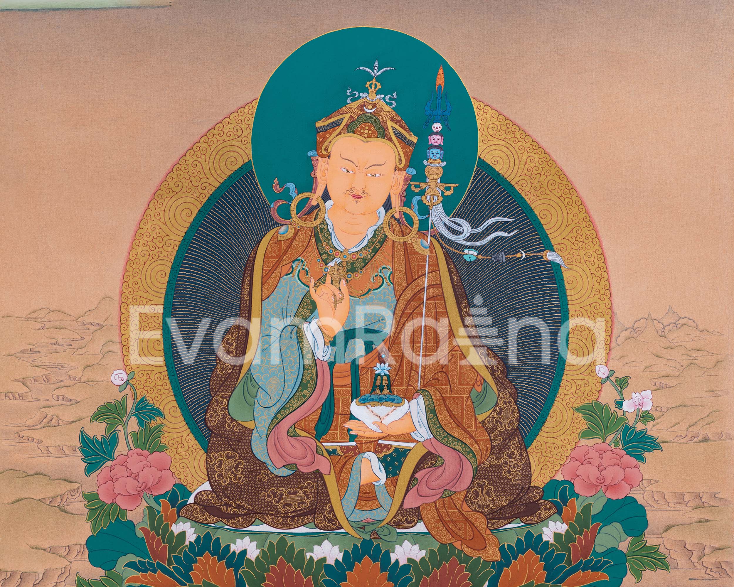 Thangka Print Of Lotus-Born Master | Guru Rinpoche Canvas Art | Digital Artwork For Padmasambhava Thangka