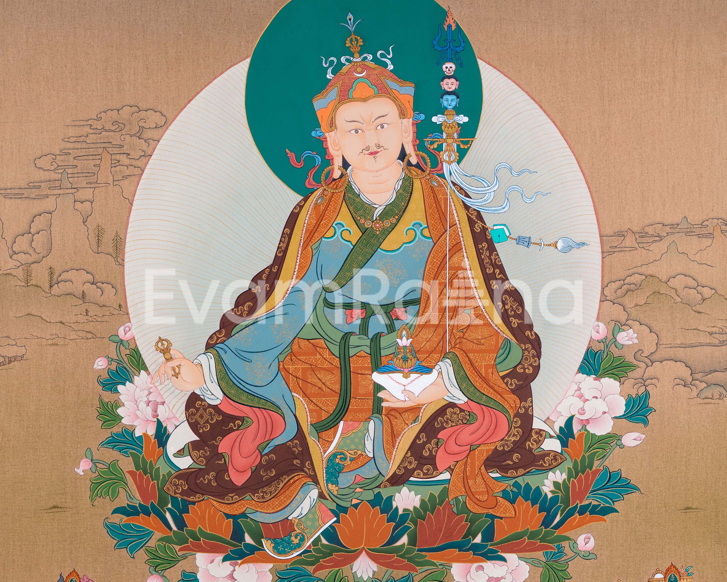 Traditional Padmasambhava Thangka Print | Guru Rinpoche, The Lotus Born Master