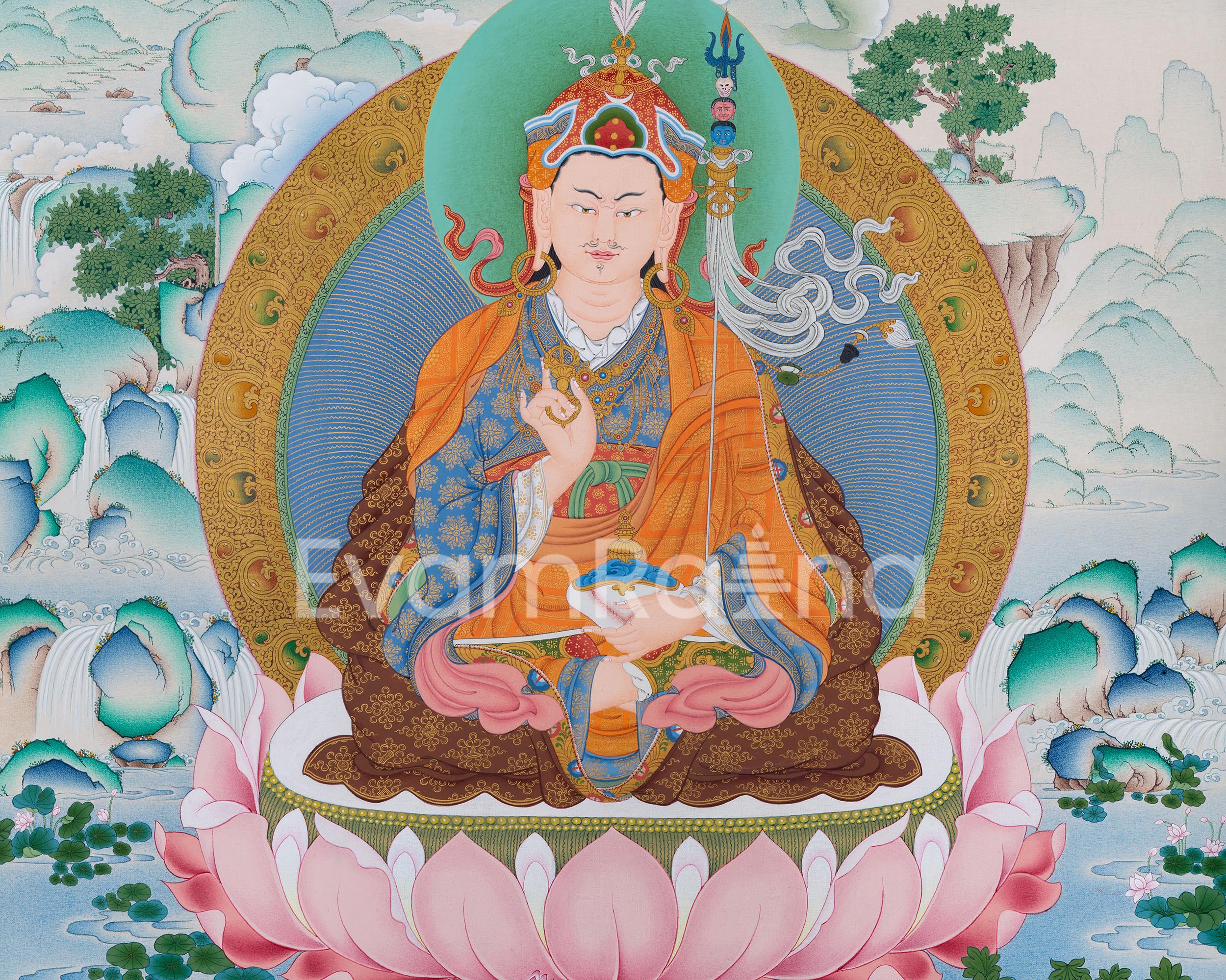 Traditional Padmasambhava Thangka Print | Art Of The Lotus Born Master | Guru Rinpoche Digital Print