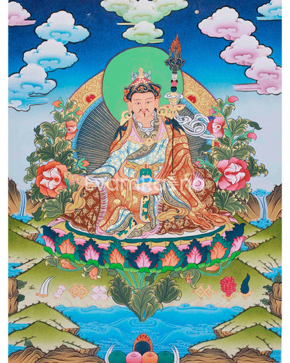 Guru Rinpoche Padmashambhava Masterpiece Tibetan Thangka | Meditation Canvas Art