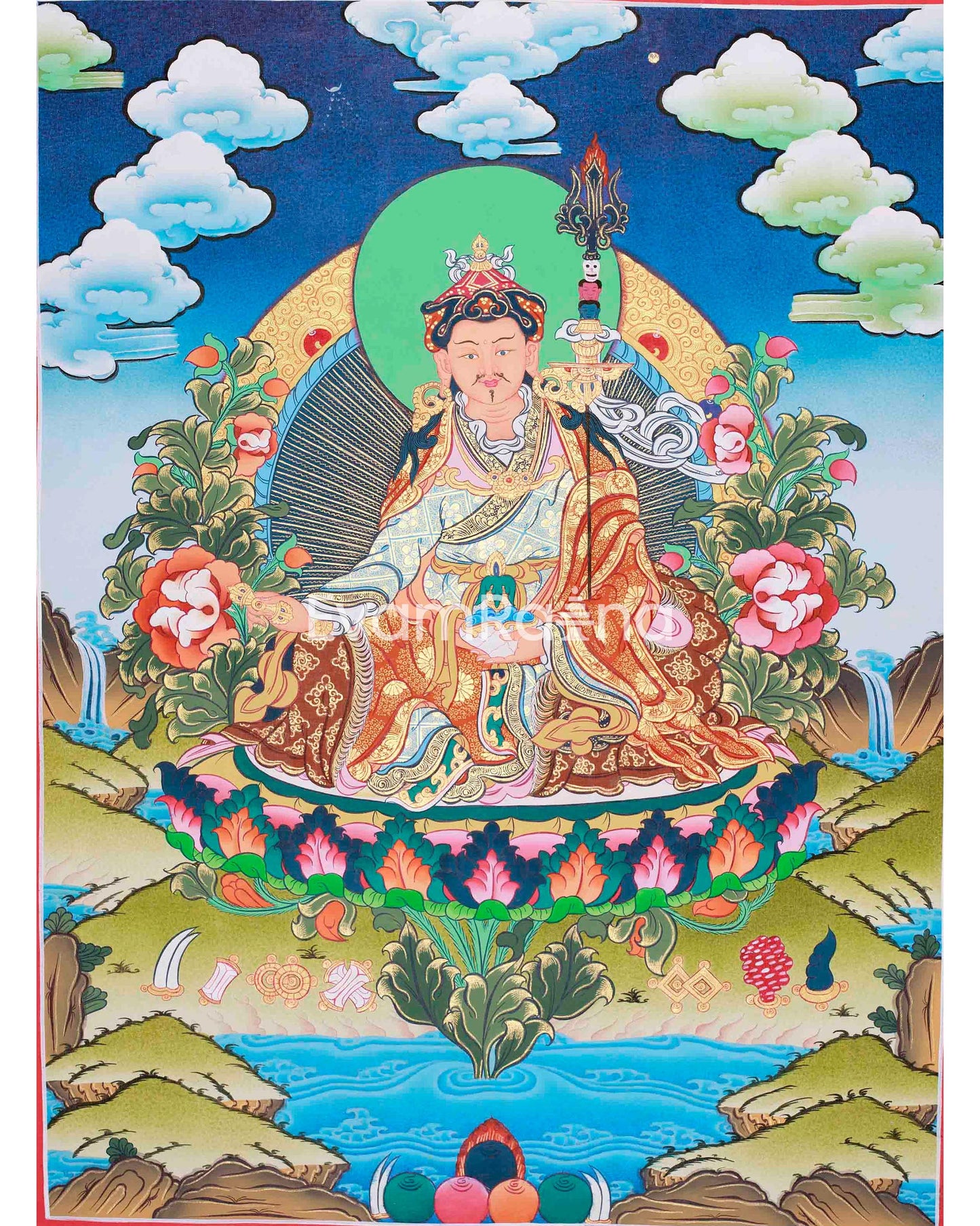 Guru Rinpoche Padmashambhava Masterpiece Tibetan Thangka | Meditation Canvas Art