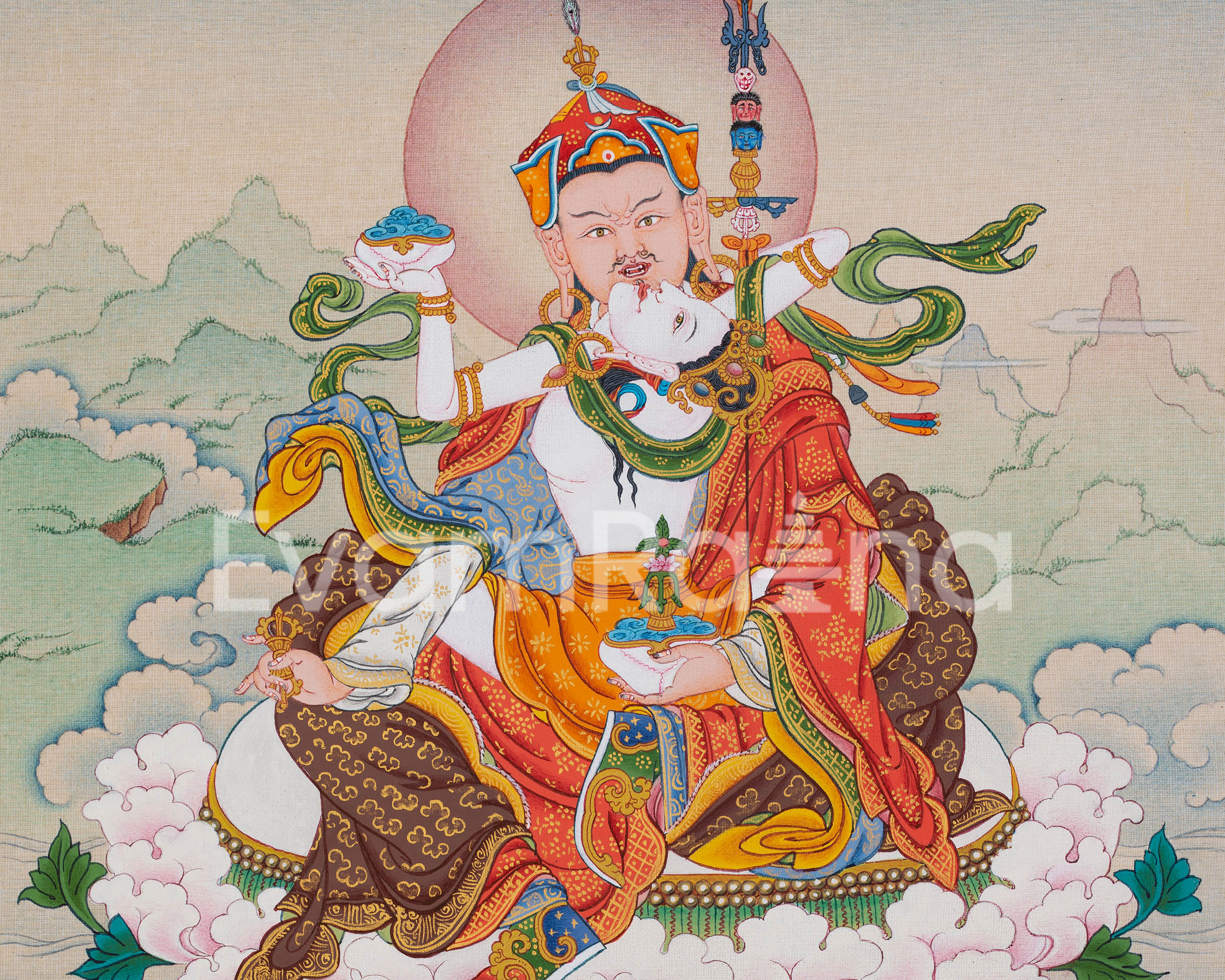 Guru Padmasambhava Digital Print | Guru Rinpoche and Yeshe Tsogyal Thangka Artwork
