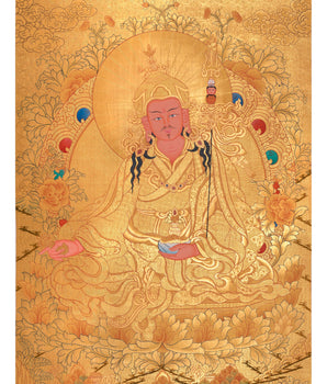Gold Guru Rinpoche Thangka | High-Quality Thangka Painting