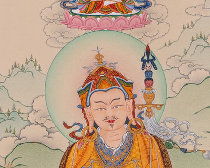 Guru Rinpoche with Chenrezig and Amitabha Buddha Thangka