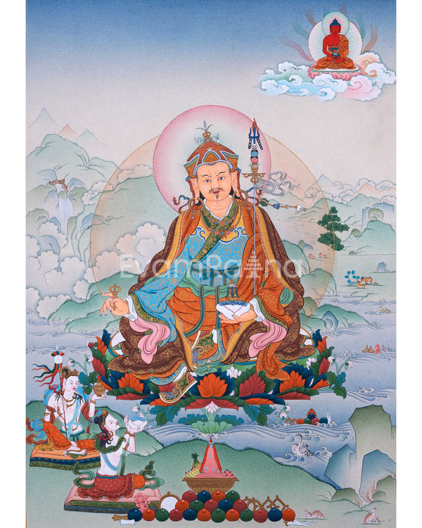 Guru Rinpoche Thangka with Mandarva and Yeshe Tsogyal