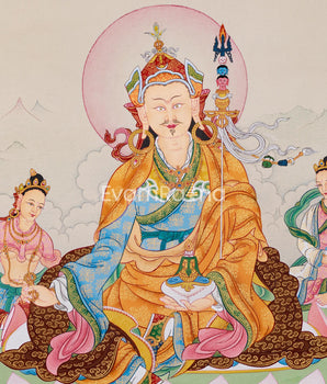 Guru Rinpoche with Consorts: Mandarva & Yeshe Tsogyal Thangka