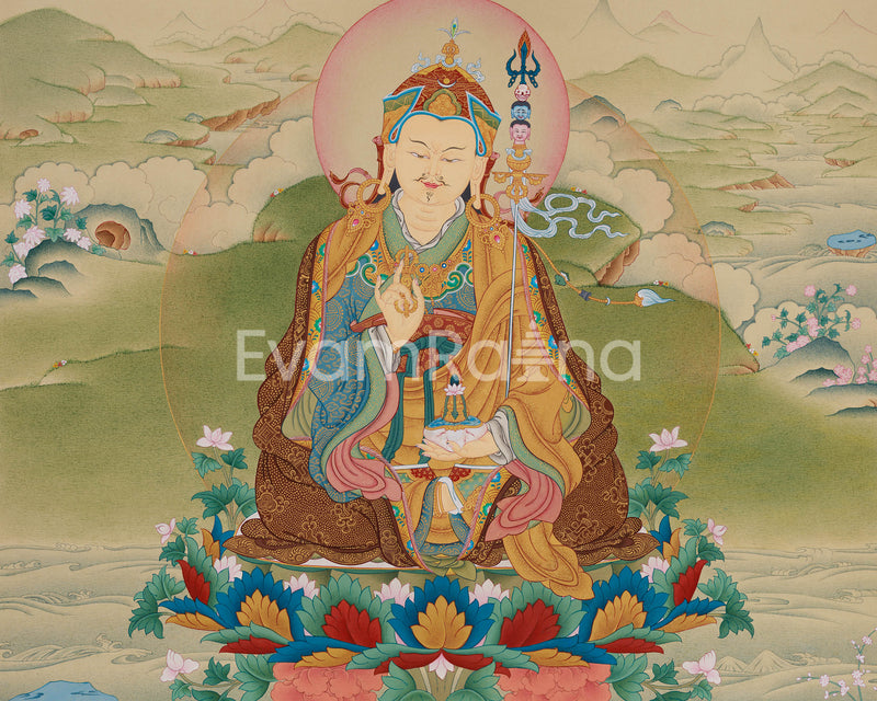 Enlightened Guru Tsokye Dorje Thangka | Peaceful Padmasambhava