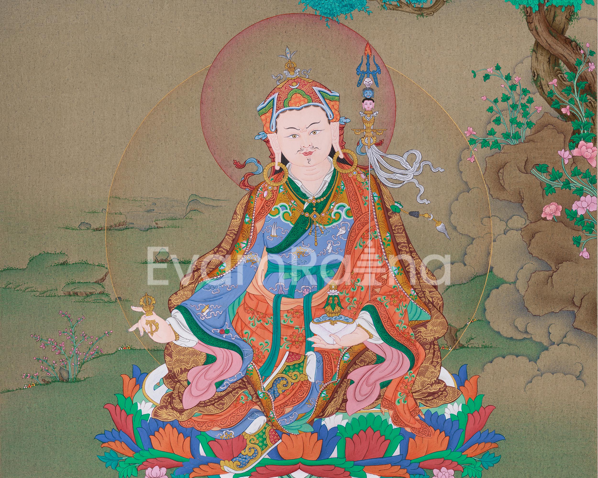 24 Inches Guru Rinpoche Thangka | Tibetan Art of Spiritual Mastery and Protection