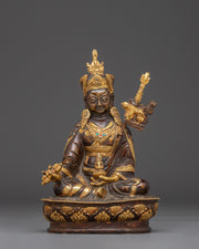 Oxidized Copper Statue of Guru Rinpoche | Gold-Plated Tibetan Spiritual Figure