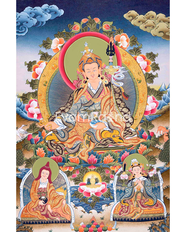 Original Hand-Painted Padmasambhava Guru Rinpoche Thangka Painting | Tibetan Buddhist Wall Hanging Painting