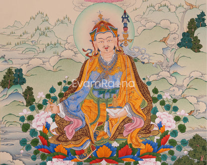 Guru Rinpoche with Chenrezig and Amitabha Buddha Thangka