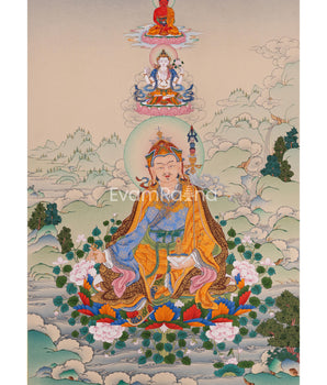 Guru Rinpoche with Chenrezig and Amitabha Buddha Thangka