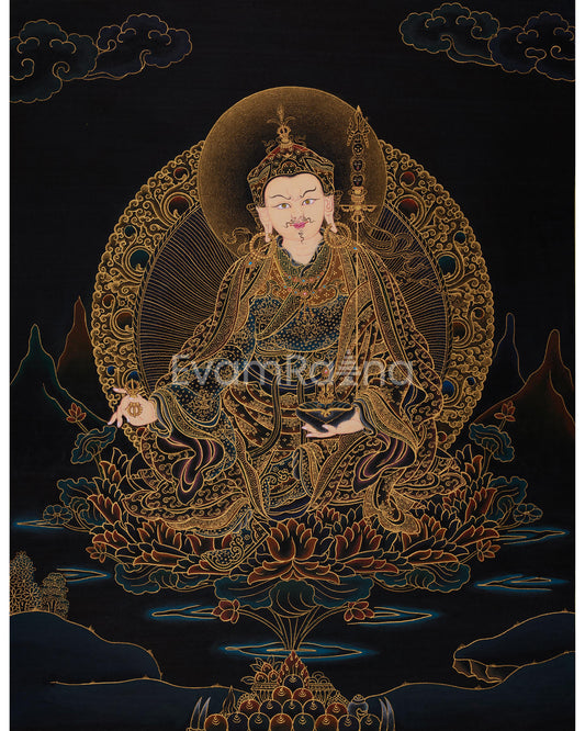 gold-thangka-of-guru-rinpoche-precious-teacher-of-tibetan-buddhism