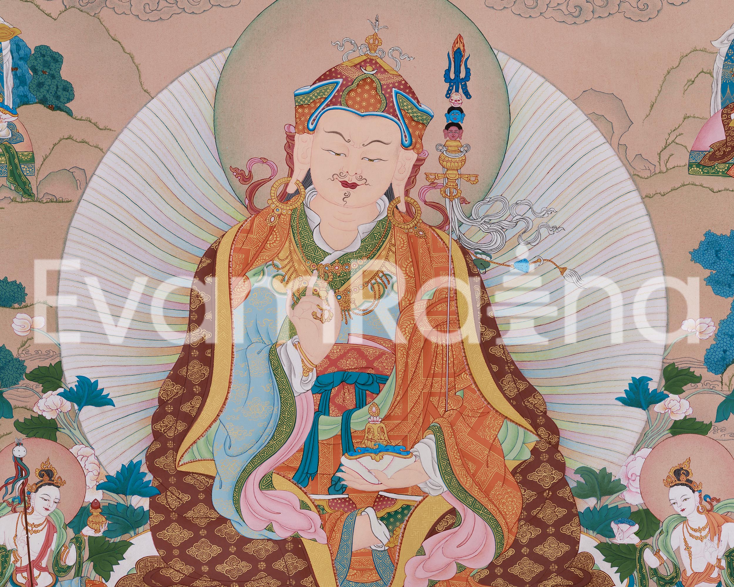 Majestic Thangka of Eight Manifestations of Guru Padmasambhava | Iconic Forms of the Lotus-Born Master