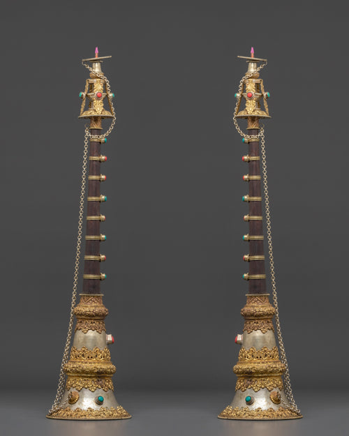 Traditional Gyaling Tibetan Ritual Trumpet | Handcrafted Brass & Silver Coated