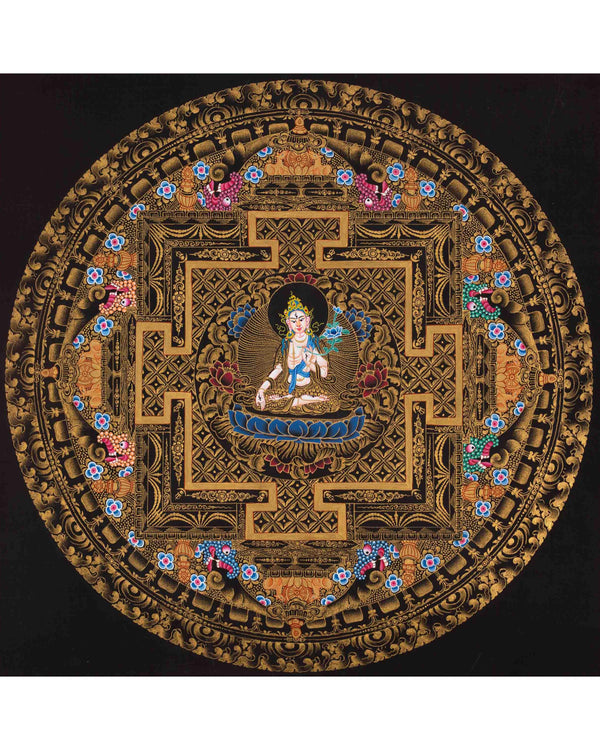Original Hand Pained White Tara Mandala Thangka Painting