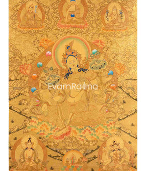 Hand Painted 24K Gold Style Green Tara Thangka