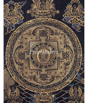 Hand Painted Gold & Black Style Lokeshvara Mandala Thangka