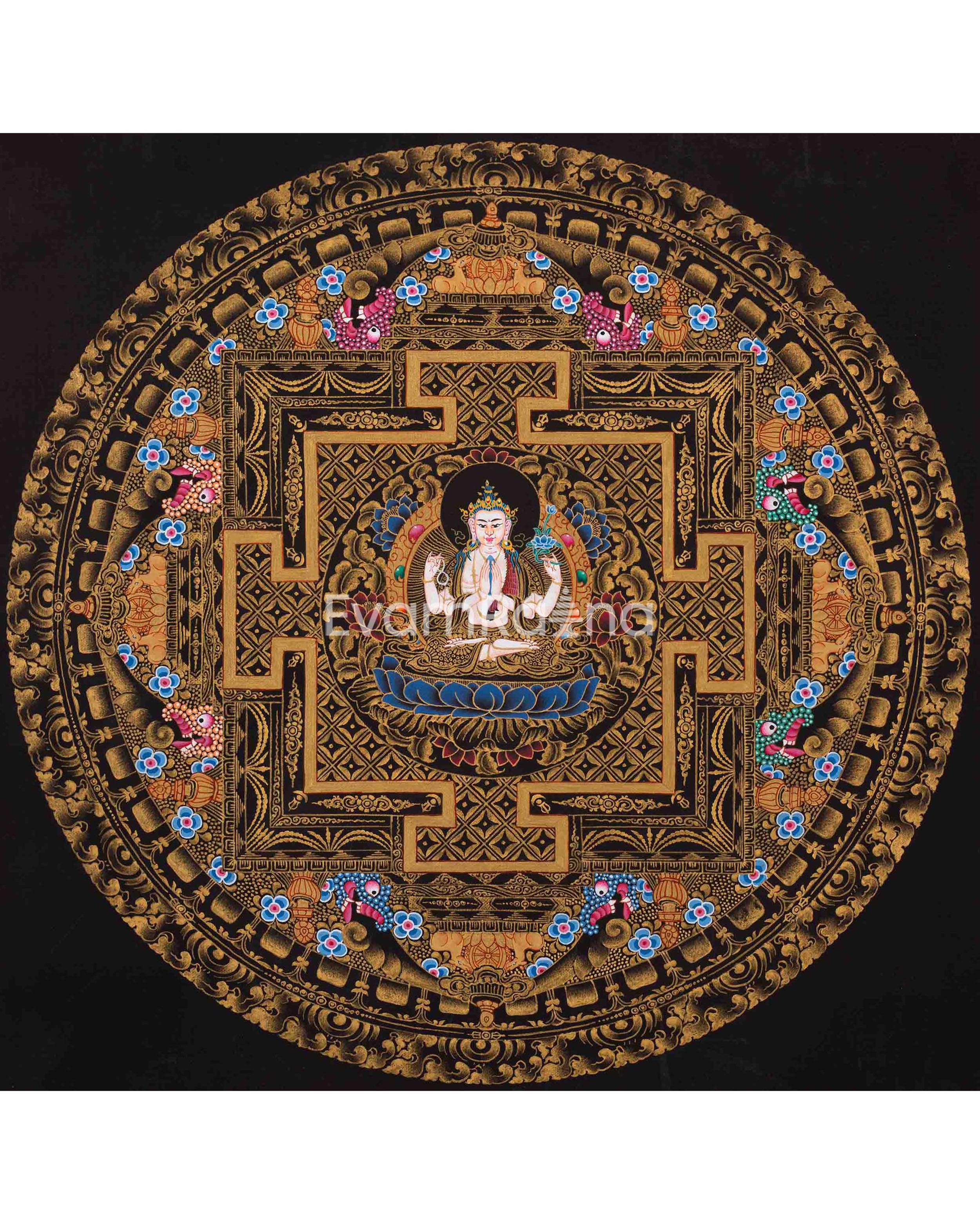 Small Original Hand painted Chengrezig Mandala