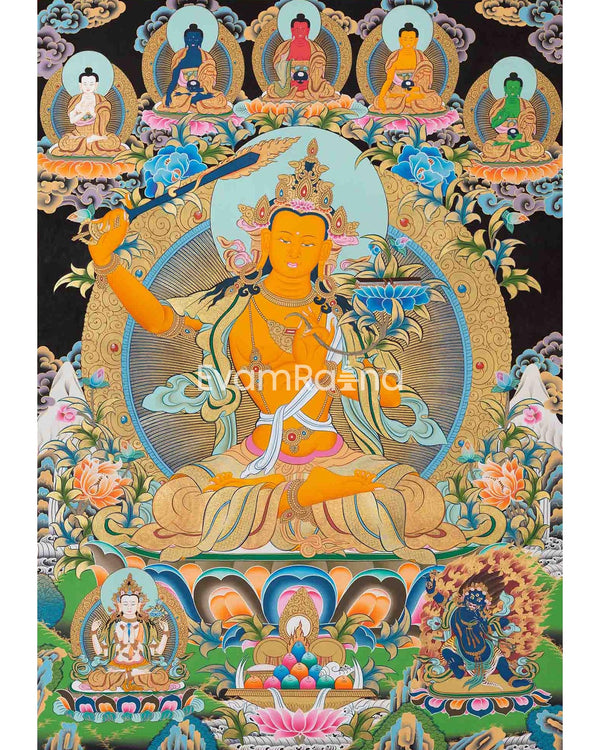 Hand painted Manjushree Thangka with Beautiful Color Combination | Good Luck to House
