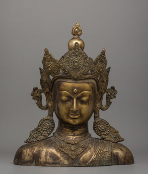 Crowned Buddha Head Statue