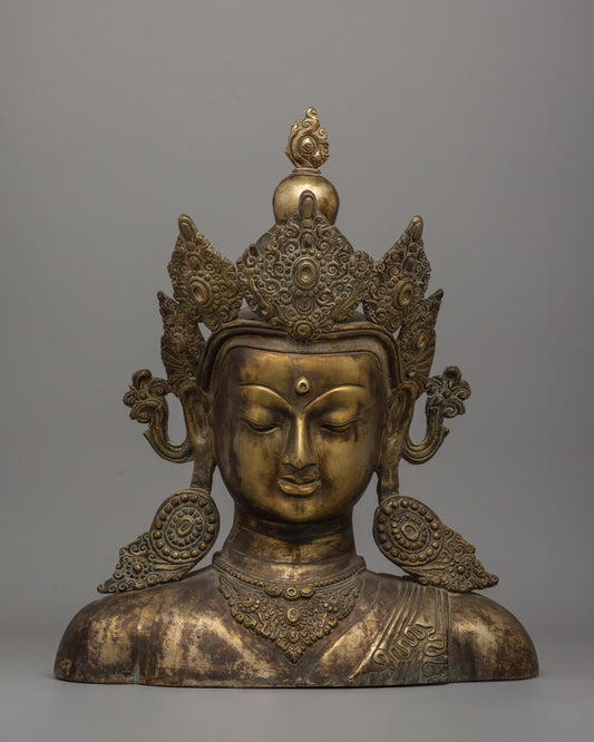 Crowned Buddha Head Statue