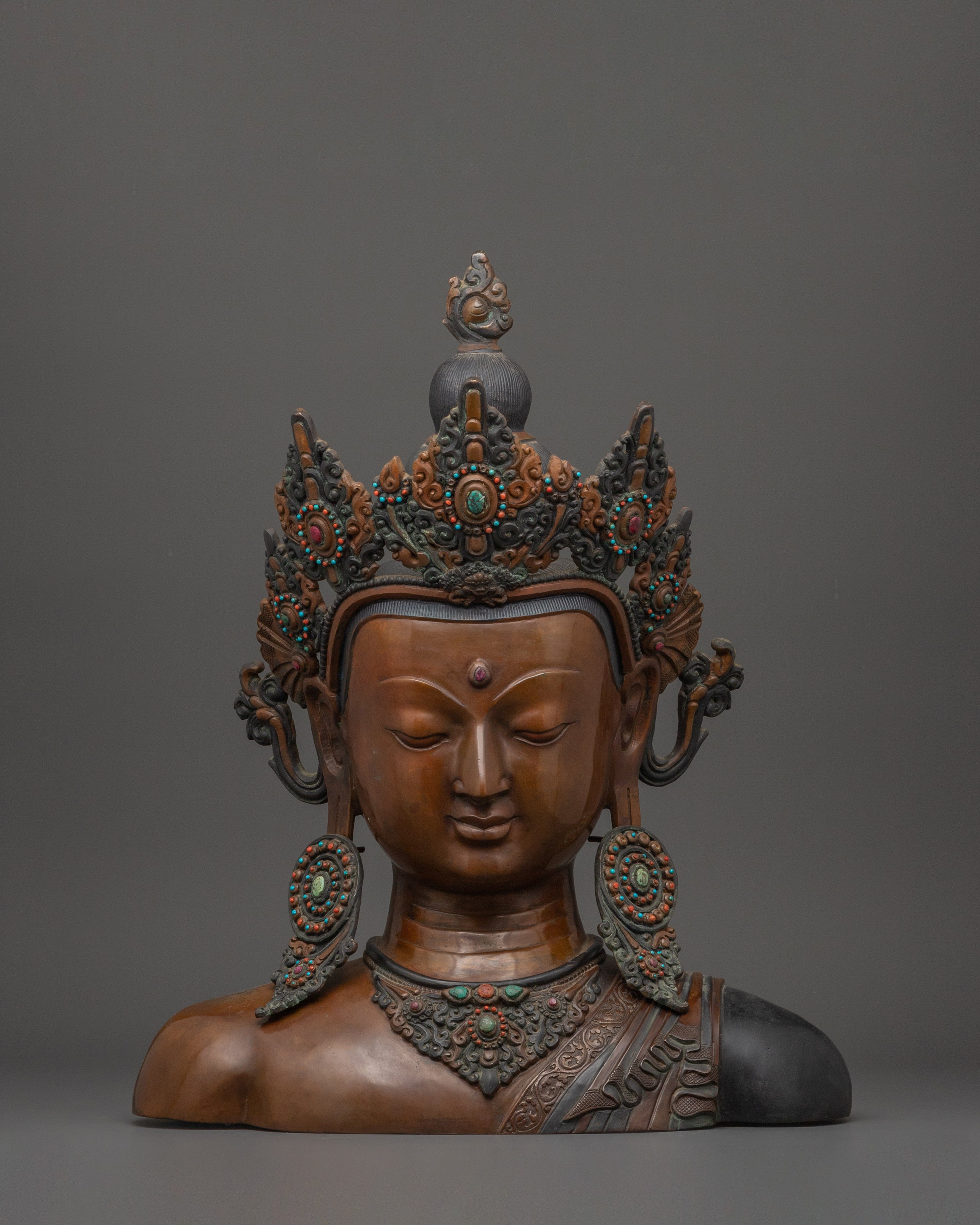 Crowned Buddha Head Sculpture