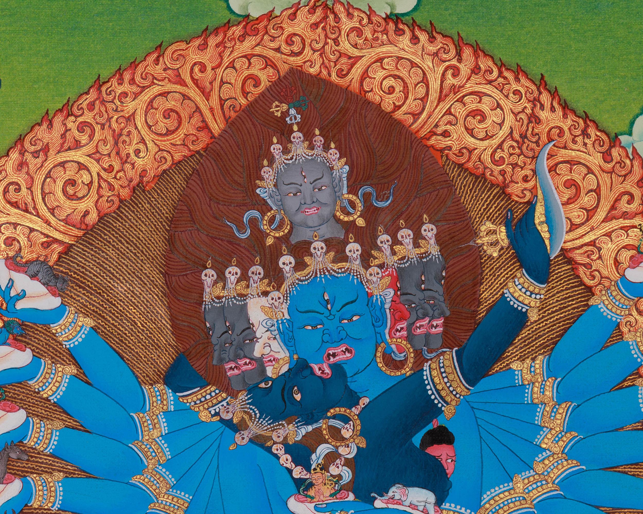 Yidam Hevajra Yab-Yum Thangka | Vajradhara & Mahakalas