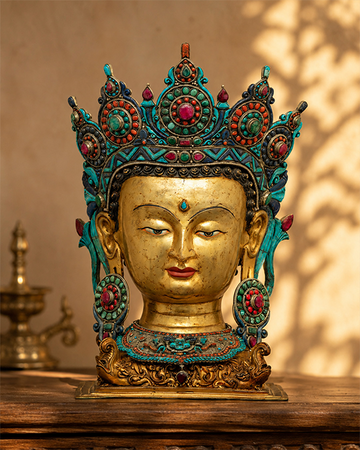 Golden Buddha Head Statue | Classic Decor for Yoga Studio or Personal Altar