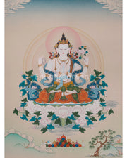 Commission of Chenresig thangka with Manjusri and Vajrapani, Amitabha on top ( 50%of the total)