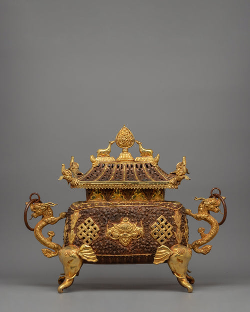 Exquisite Buddhist Incense Burner | Copper & Gold-Plated Ritual Artifact