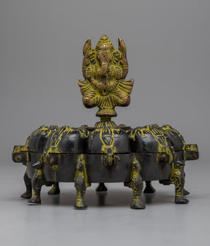 Ganesh Brass Tikka Box | Keep Your Sacred Powders in Divine Grace