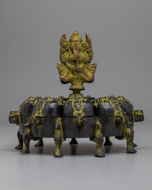 Ganesh Brass Tikka Box | Keep Your Sacred Powders in Divine Grace