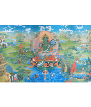 Green Tara Thangka Painting, Tibetan Tara Buddhist Art,  High Quality Giclee Canvas Print, Digital Print, Tara