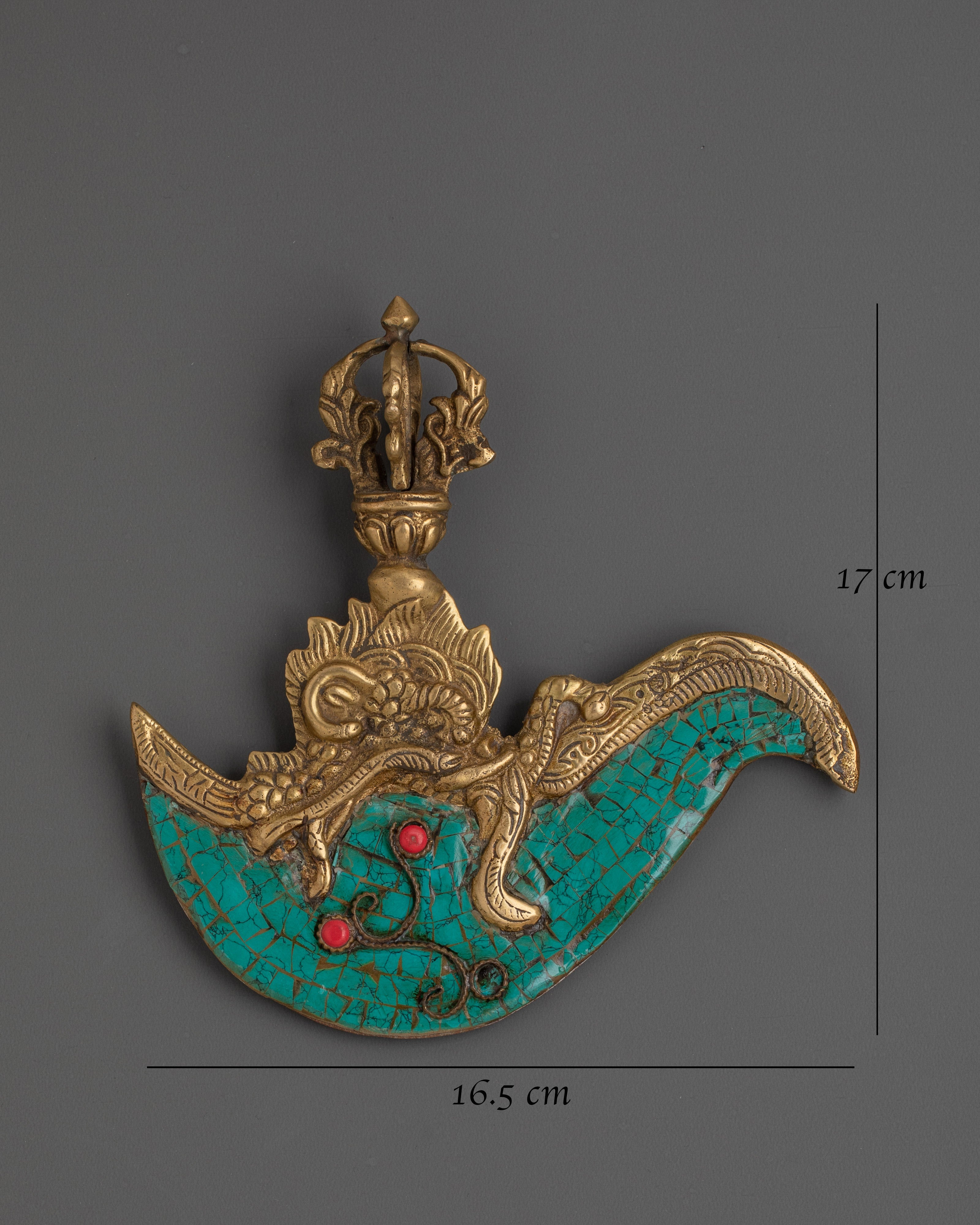 Tibetan Brass Kartika Knife | Sacred Ritual Dagger with Coral & Turquoise