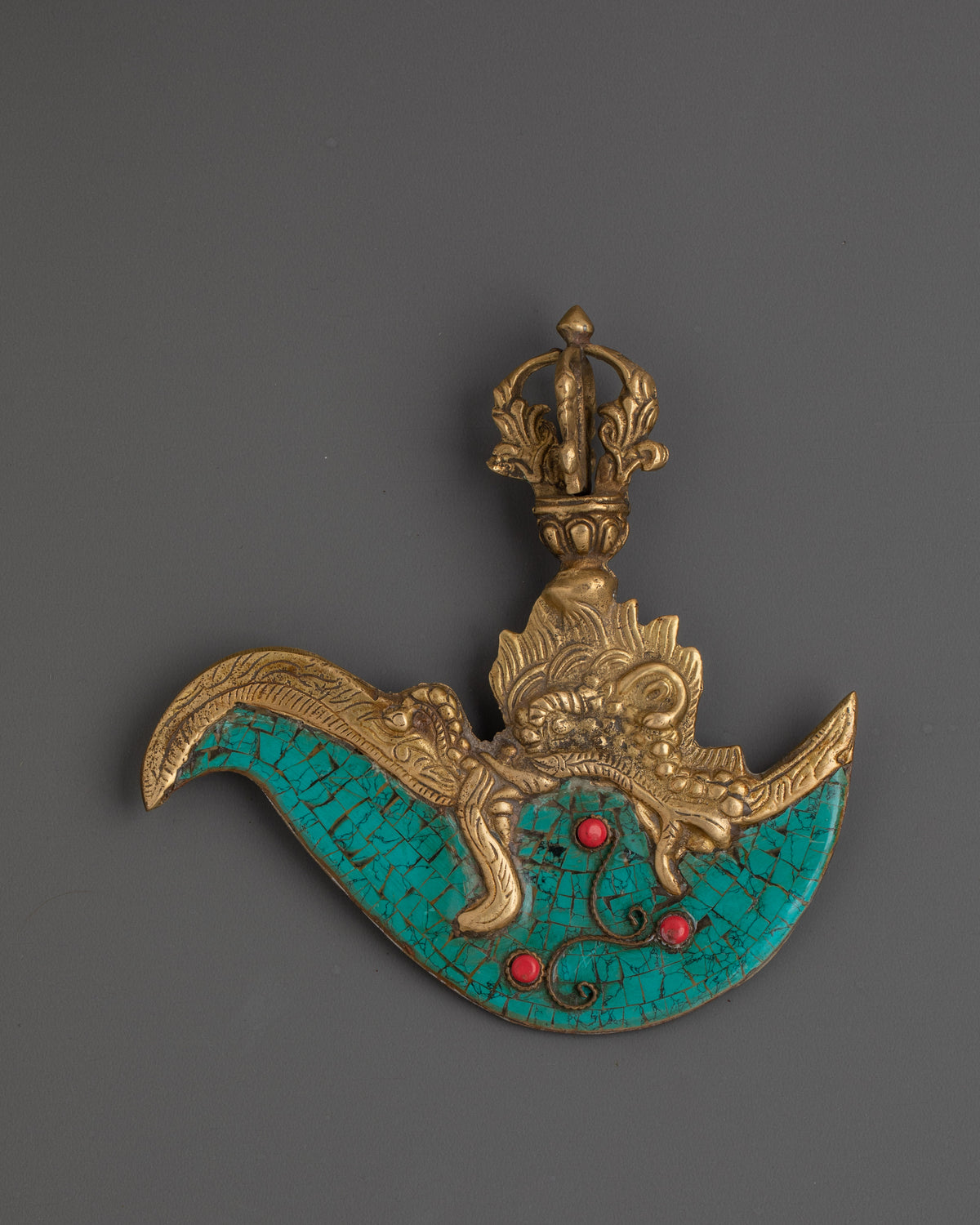 Tibetan Brass Kartika Knife | Sacred Ritual Dagger with Coral & Turquoise