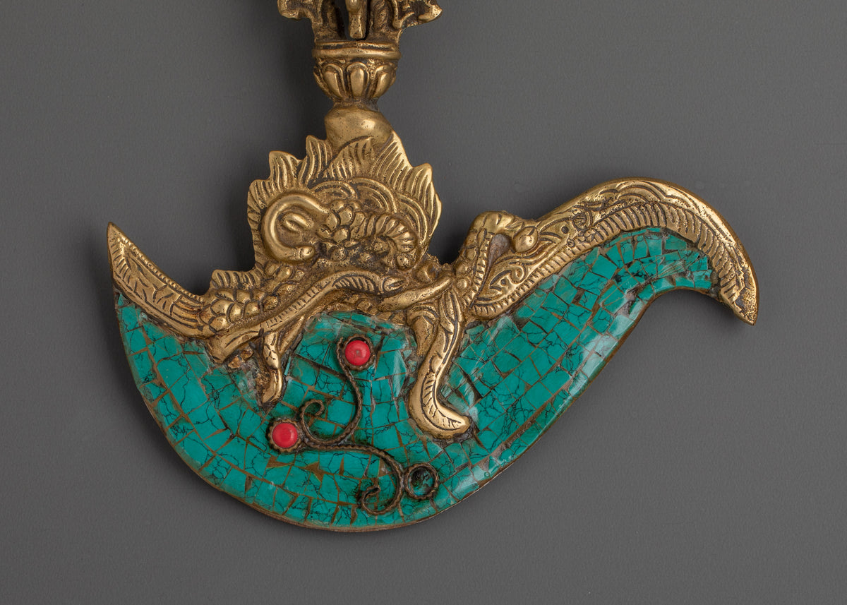 Tibetan Brass Kartika Knife | Sacred Ritual Dagger with Coral & Turquoise
