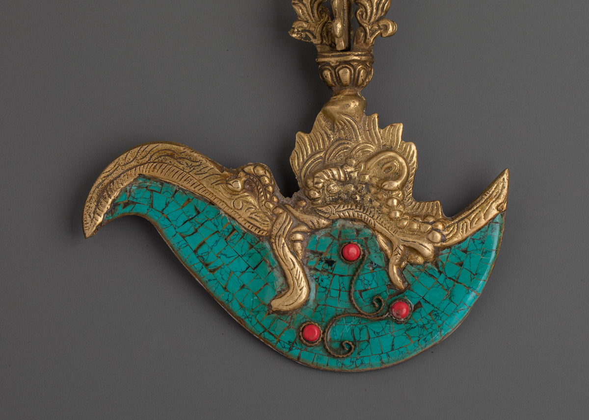 Tibetan Brass Kartika Knife | Sacred Ritual Dagger with Coral & Turquoise