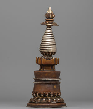 Copper Kadampa stupa with Silver-Plated 