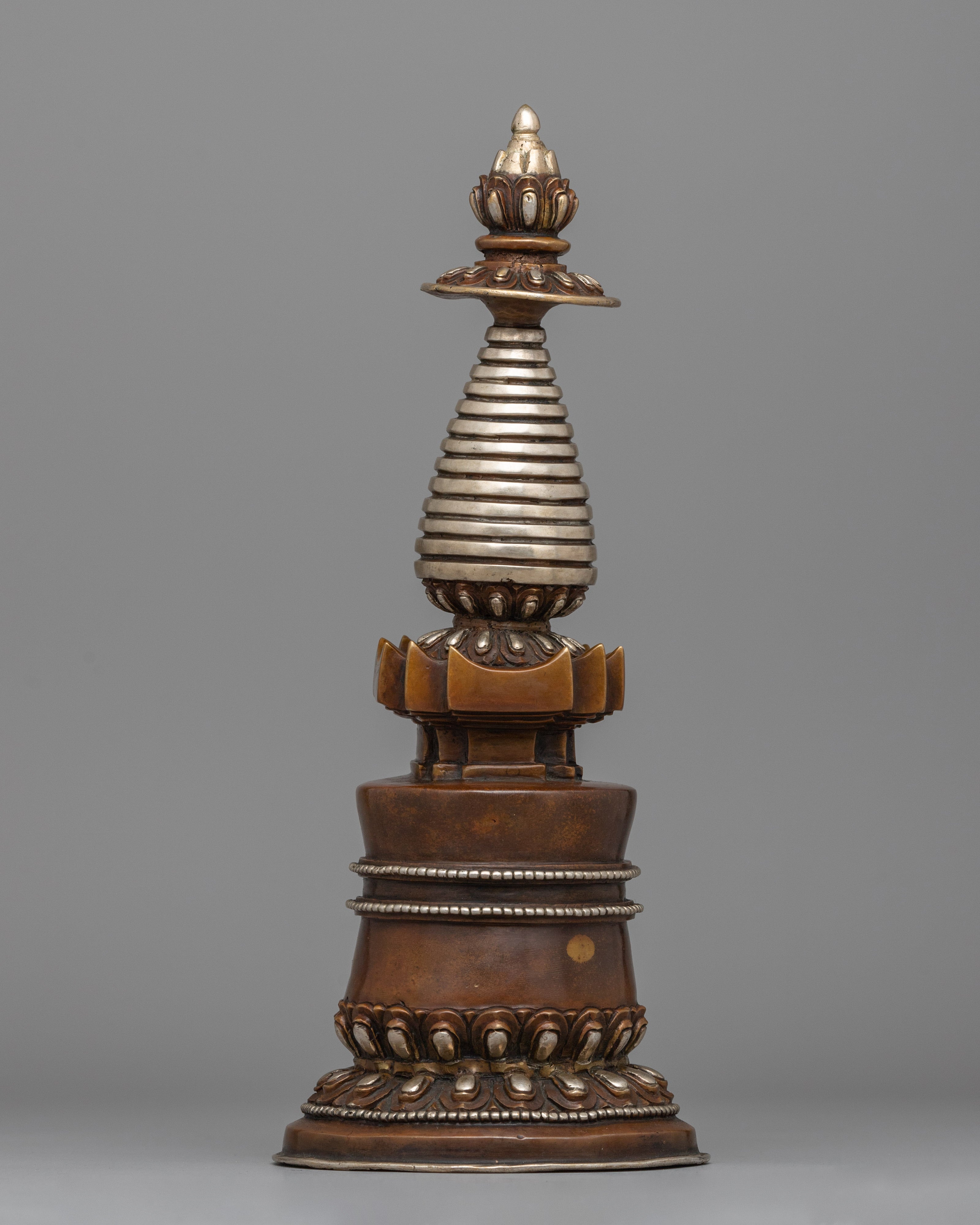 Copper Kadampa stupa with Silver-Plated