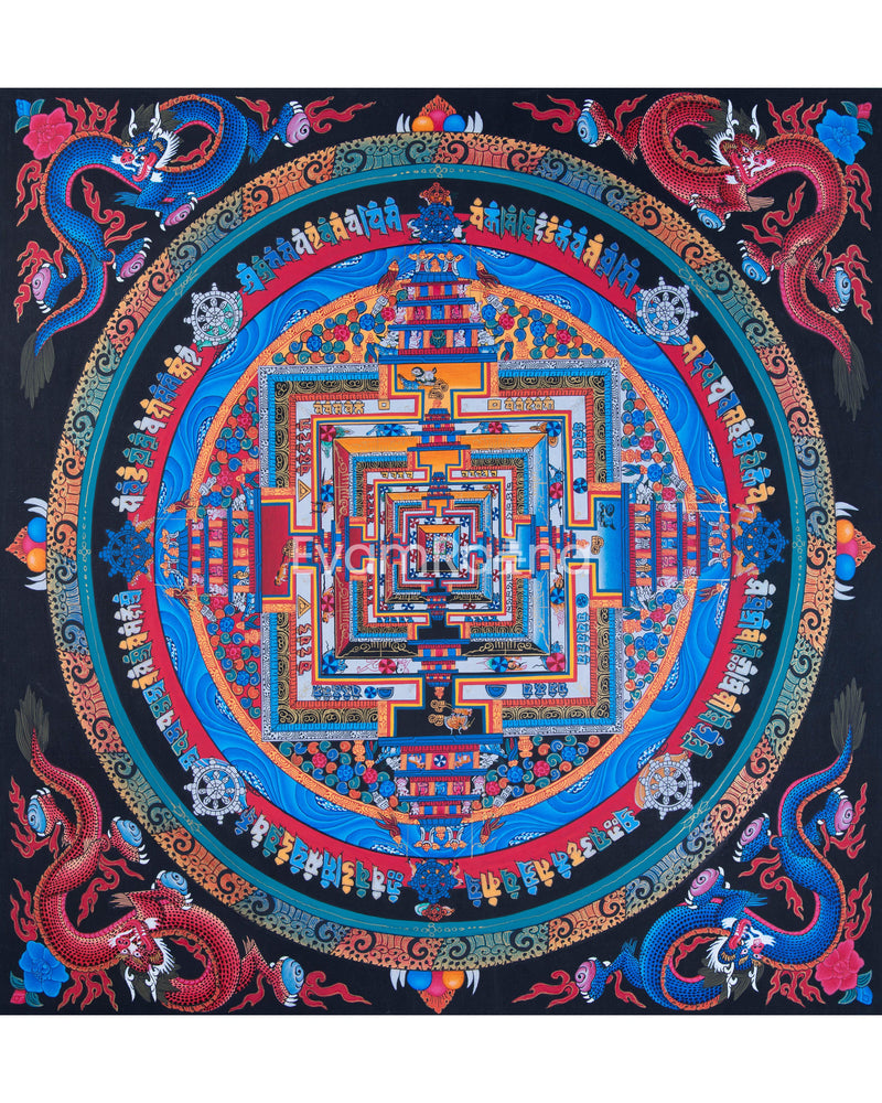 Dragon Kalachakra Mandala Thangka | Wall Hanging Yoga Meditation Canvas Art