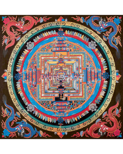 Dragon Kalachakra Mandala Thangka | Wall Hanging Yoga Meditation Canvas Art