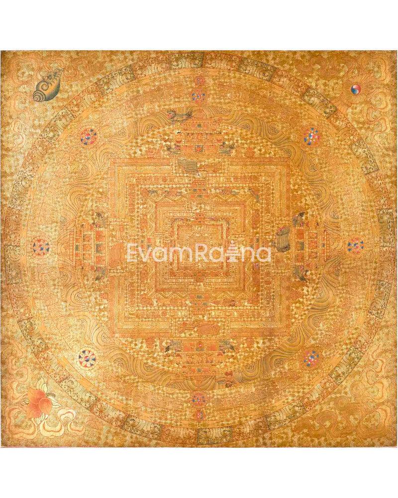 Original Hand Painted Full 24K Gold Style Kalachakra Mandala Tibetan Thangka