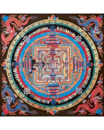 Dragon Kalachakra Mandala Thangka | Wall Hanging Yoga Meditation Canvas Art