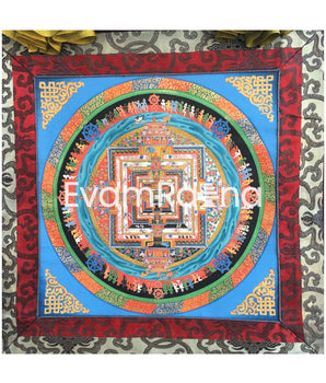 Kalachakra Blue Themed Original Hand-Painted Brocaded Tibetan Thangka
