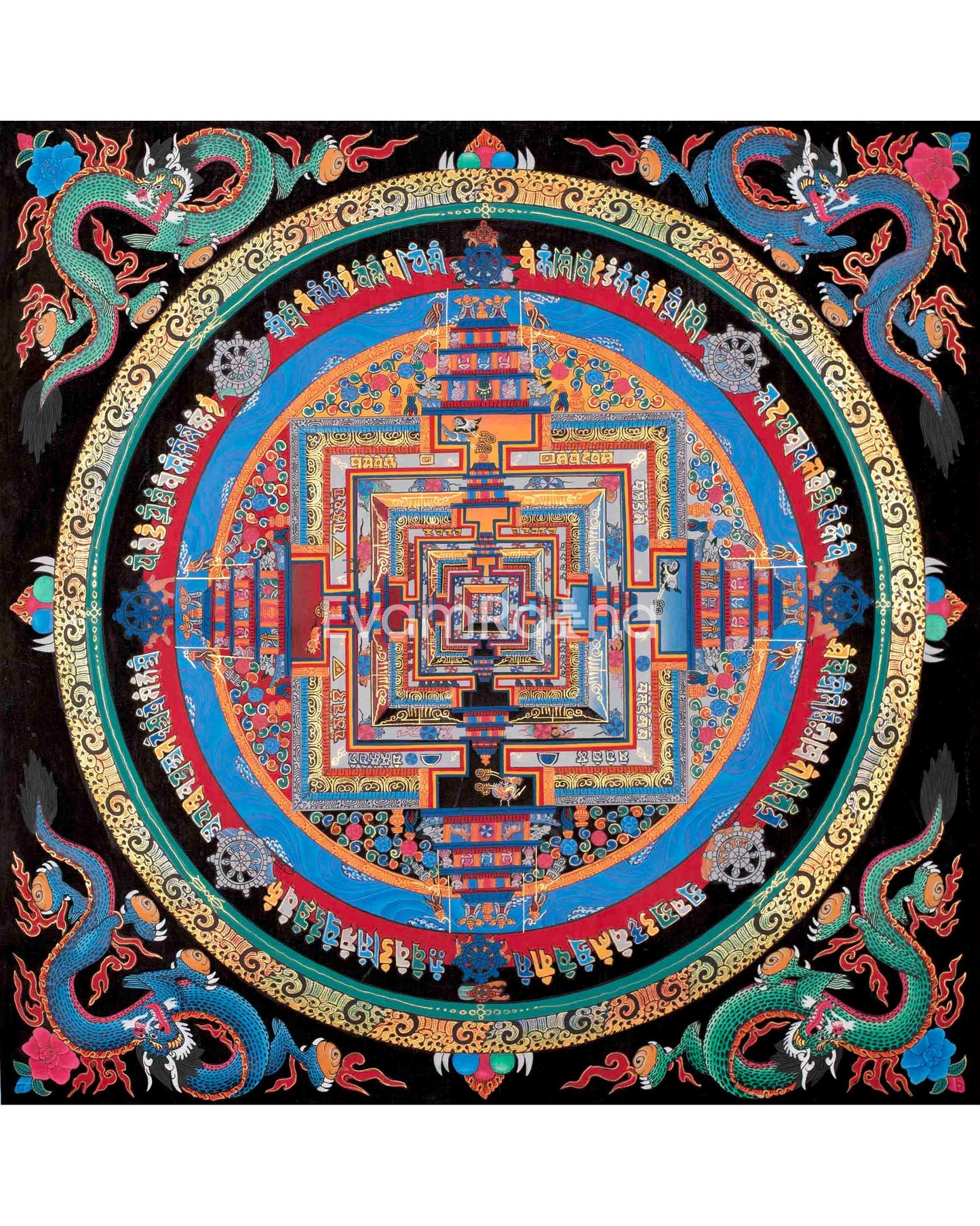 Dragon Kalachakra Mandala Thangka | Wall Hanging Yoga Meditation Canvas Art